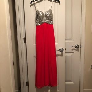 Bright pink strapless prom dress